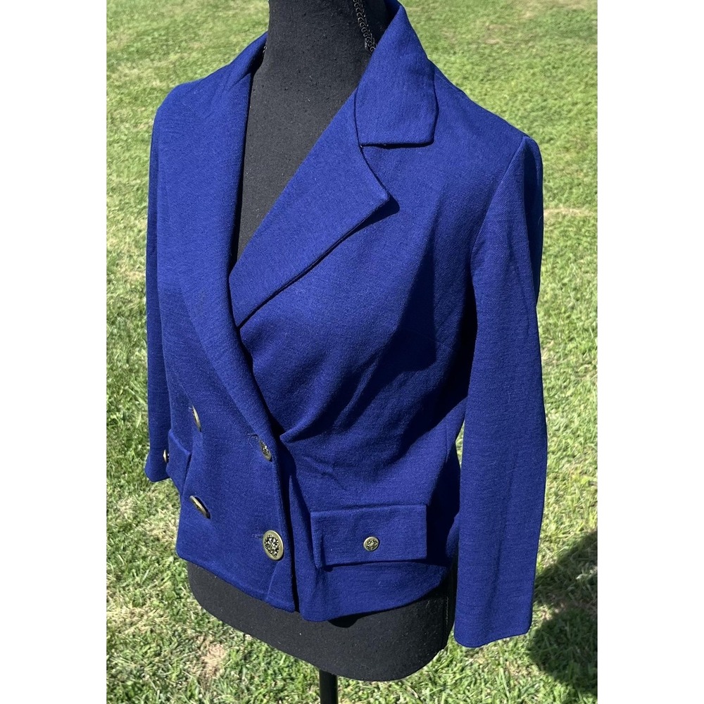 Vintage Bobbie‎ Brooks Blazer Womens Small Blue Cropped Double Knit Made USA 70s - Picture 3 of 7